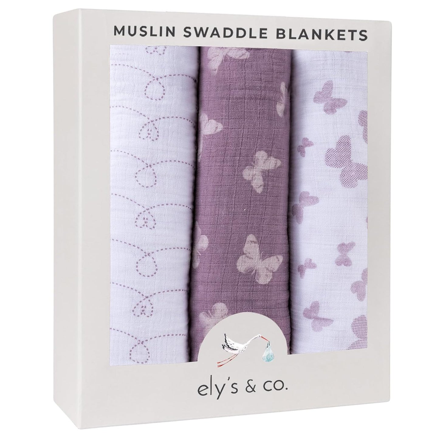 Ely's & Co. Muslin Swaddle Blankets for Baby Girls 3 Pack
