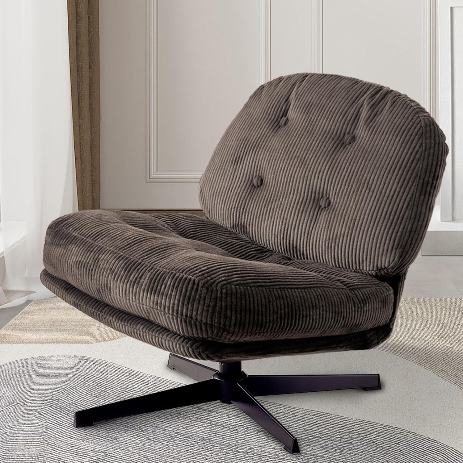 Corduroy Swivel Reading Chair, Cozy Criss Cross Design