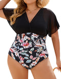 Blooming Jelly Plus Size One Piece Swimsuit - Tummy Control V Neck