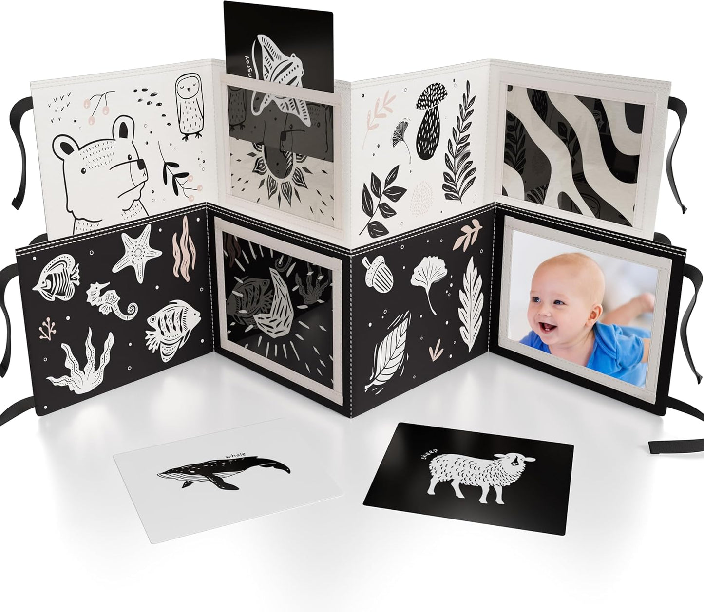 Black & White Tummy Time Book: Crinkle, Mirror & Montessori Fun!