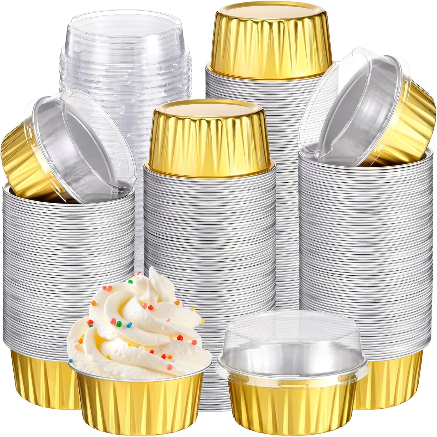 Gejoy 400 Pcs Aluminum Foil Baking Cups with Lids for Desserts