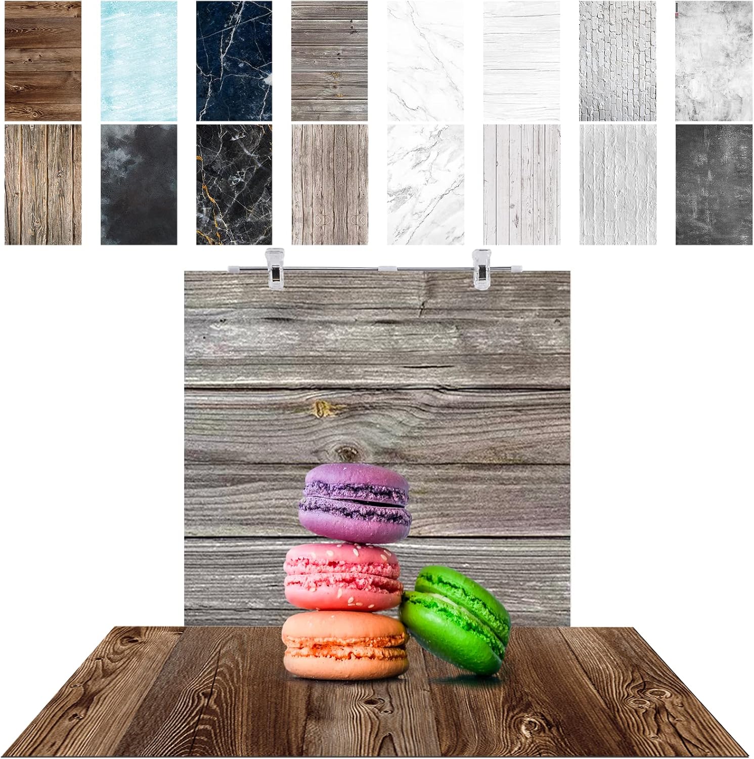 8PCS Double Sided Marble and Wood Photography Background Paper