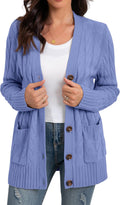 Women's Long Sleeve Loose Knit Cable Button Cardigan - Below Hip Fit
