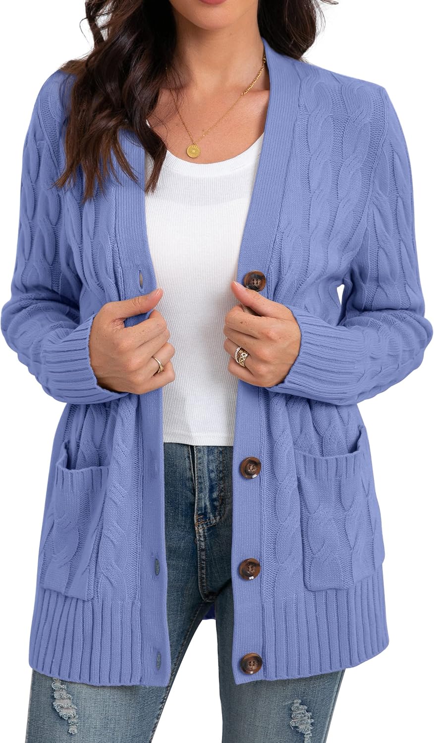 GRECERELLE Women's Long Sleeve Knit Cardigan Sweater with Pockets