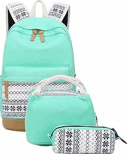 Lightweight Canvas Backpack Set for Teen Girls - 3-in-1 Bookbags