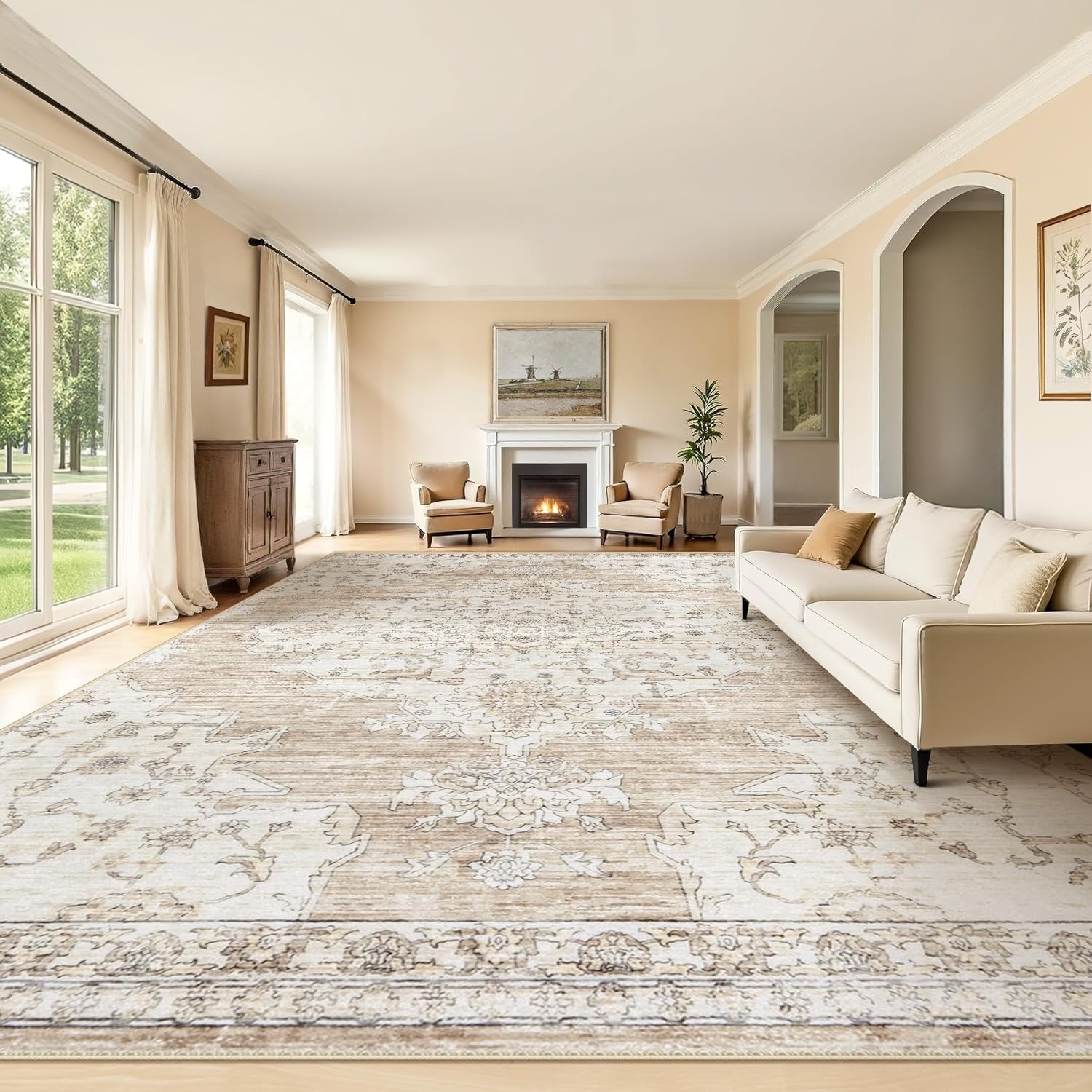 10x14 Area Rugs Washable Rug for Vintage Living Room Decor