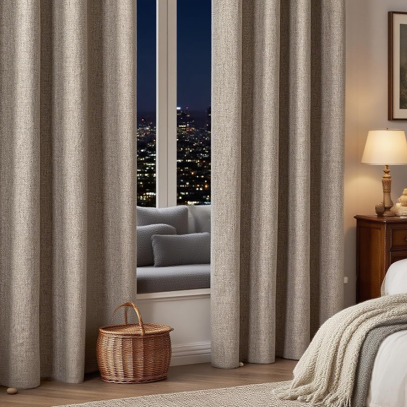 Linen Blackout Curtains 108 Inches Long for Bedroom and Living Room