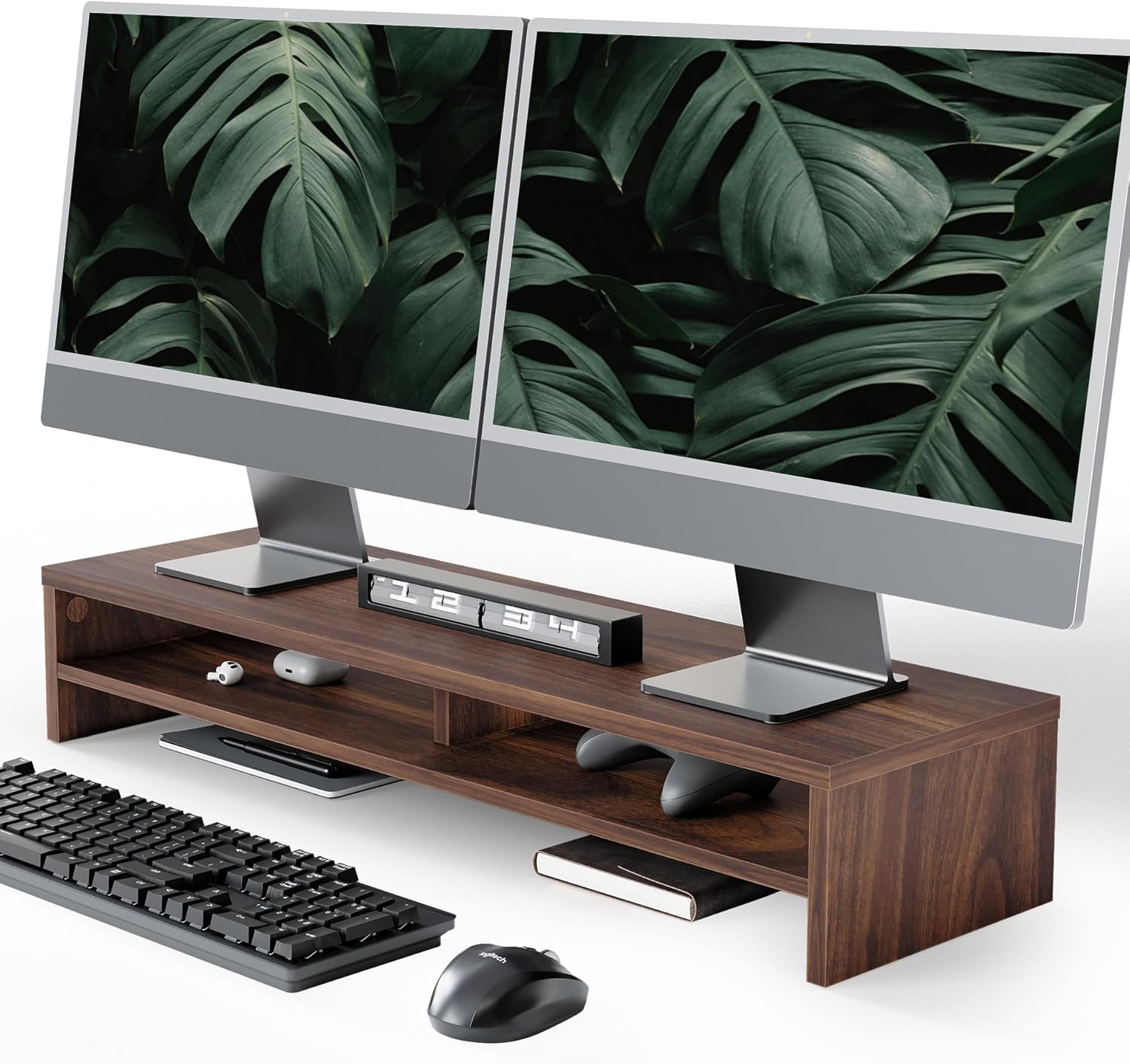 Ergonomic 31.5 Inch Monitor Stand for Desk with Storage