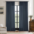 Extra Long Navy Linen Curtains 120 in Long - Semi Sheer Pinch Pleat