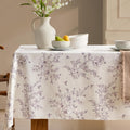 Purple Floral Rectangle Tablecloth 55x102 in - Burlap Linen Look