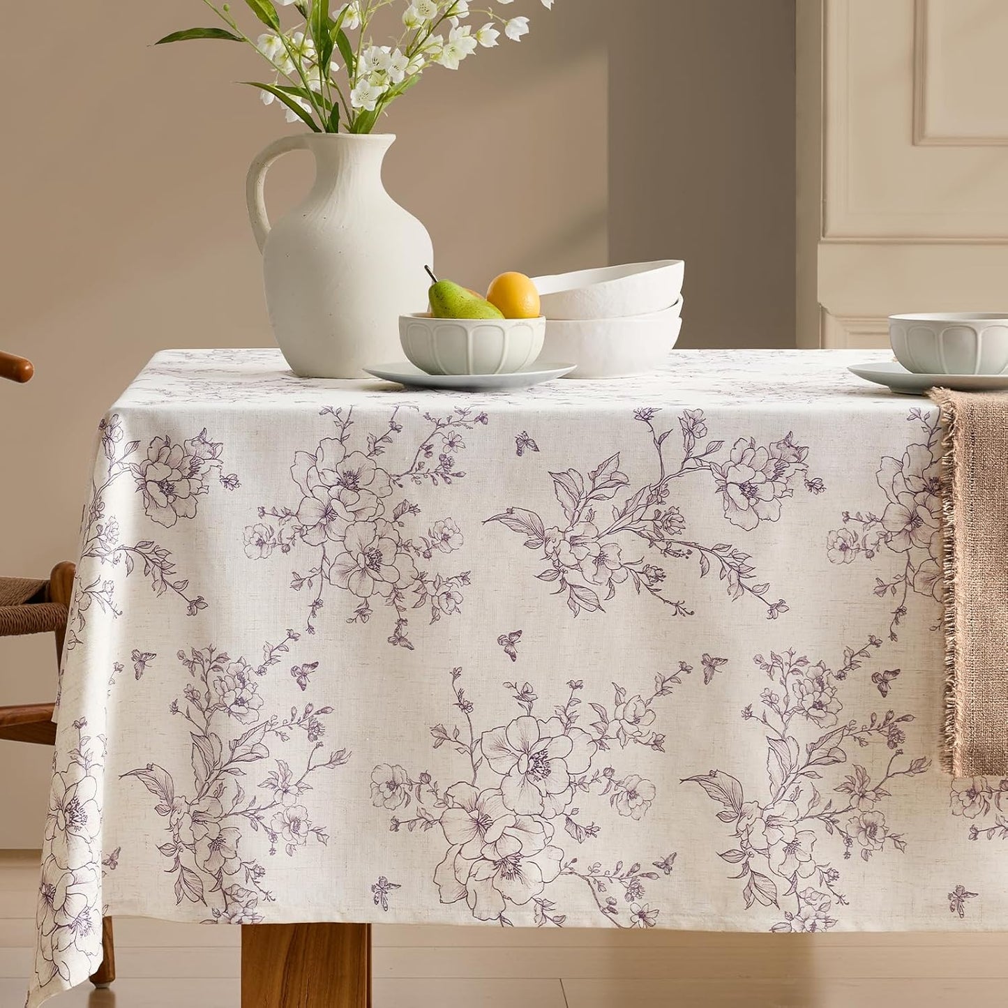 Purple Floral Rectangle Tablecloth for Rustic Farmhouse Decor