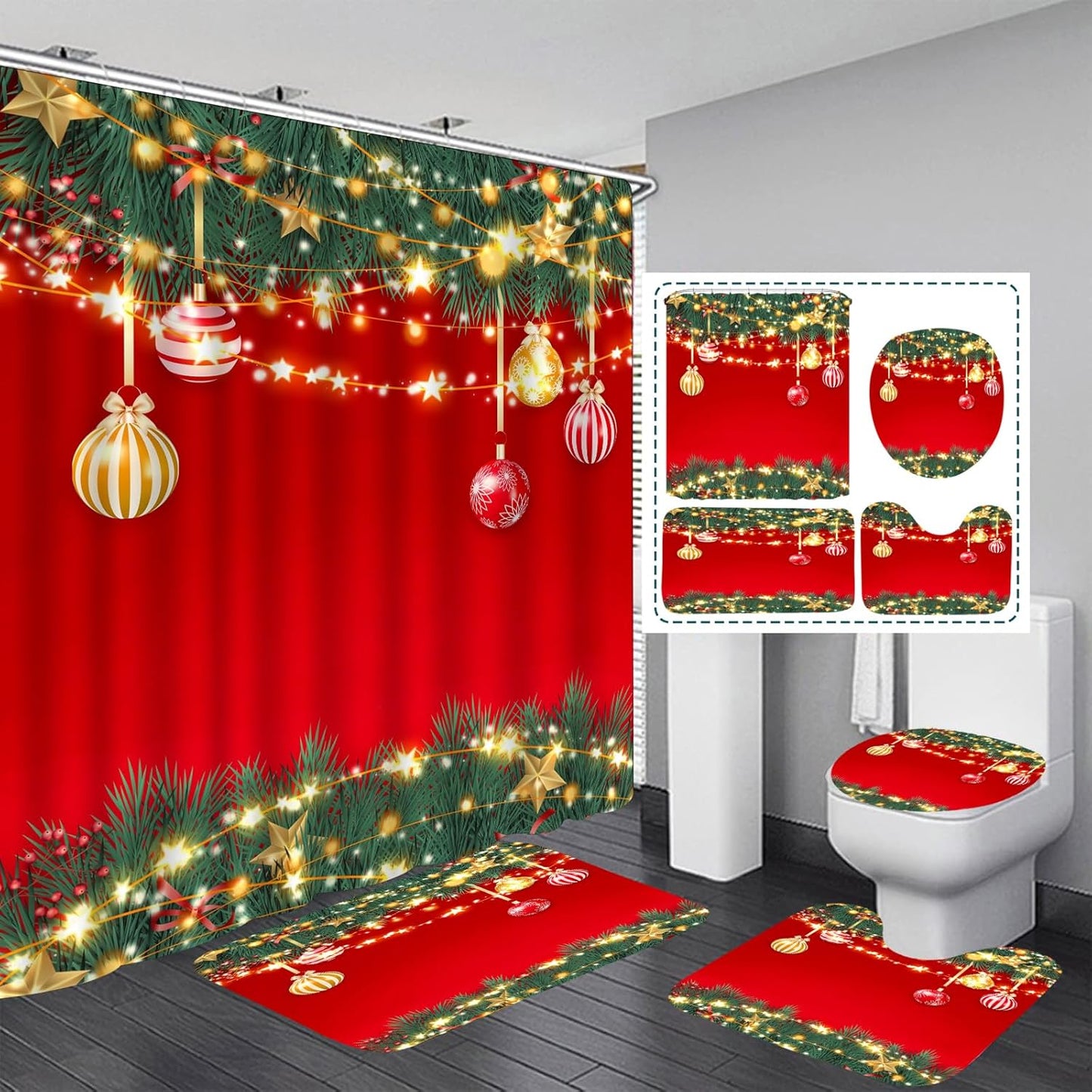 Merry Christmas Red Bathroom Set - 4 PCS