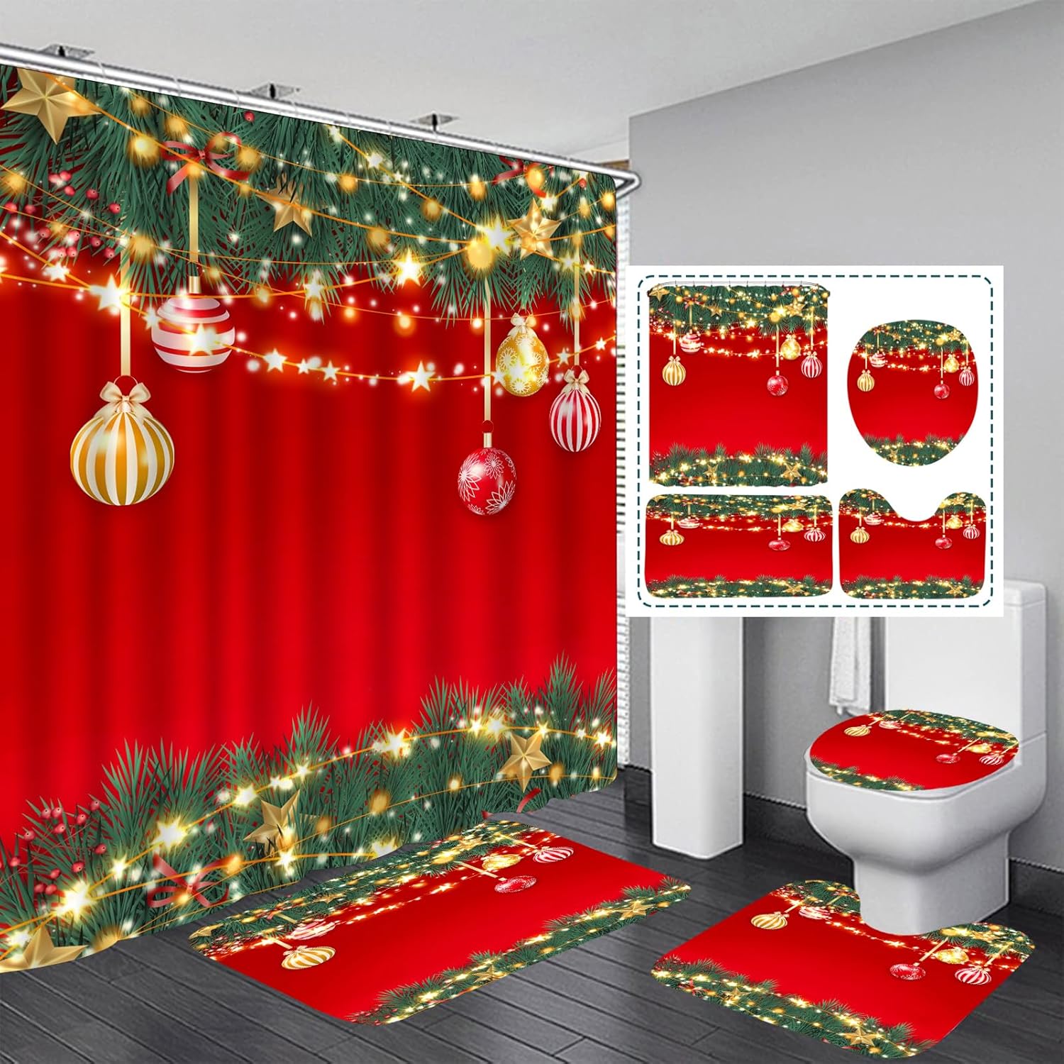 Merry Christmas Red Bathroom Set - 4 PCS