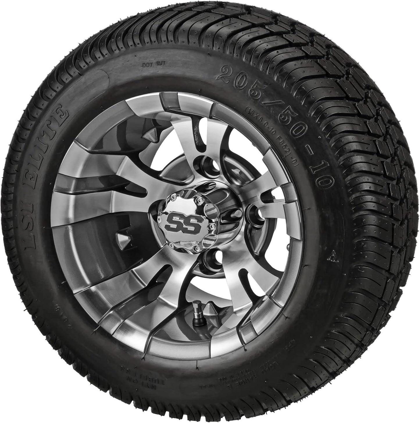 10in Warlock Gun Metal Gray Golf Cart Tire and Wheel Combo