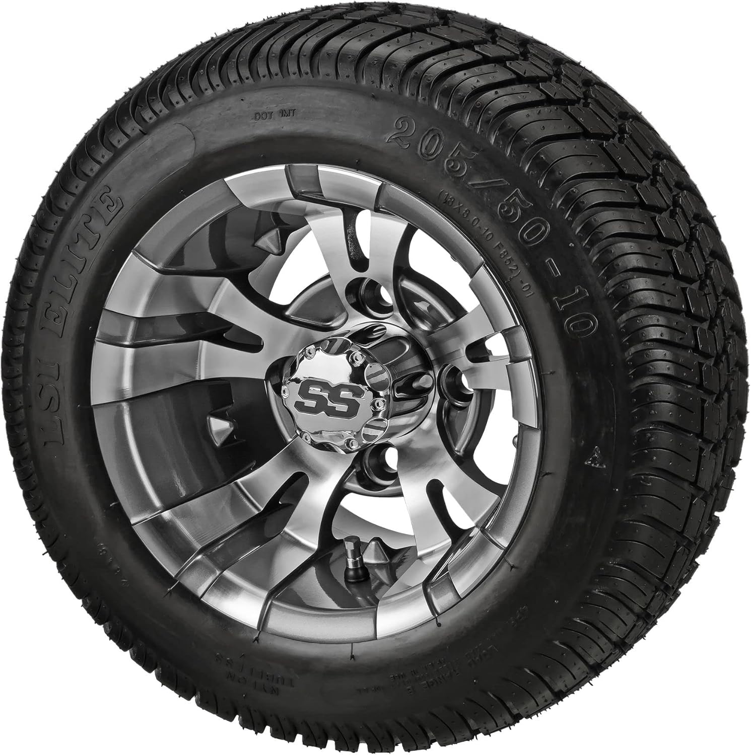 10in Warlock Gun Metal Gray Golf Cart Tire and Wheel Combo