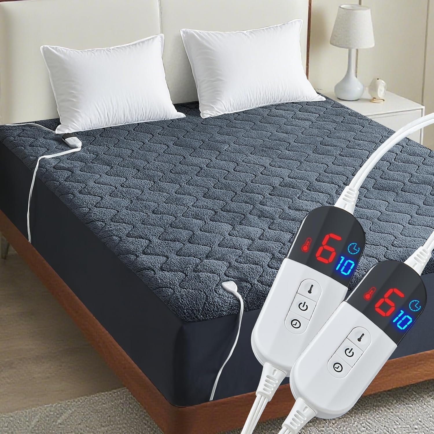 King Size Heated Mattress Pad with Dual Controllers for Comfort