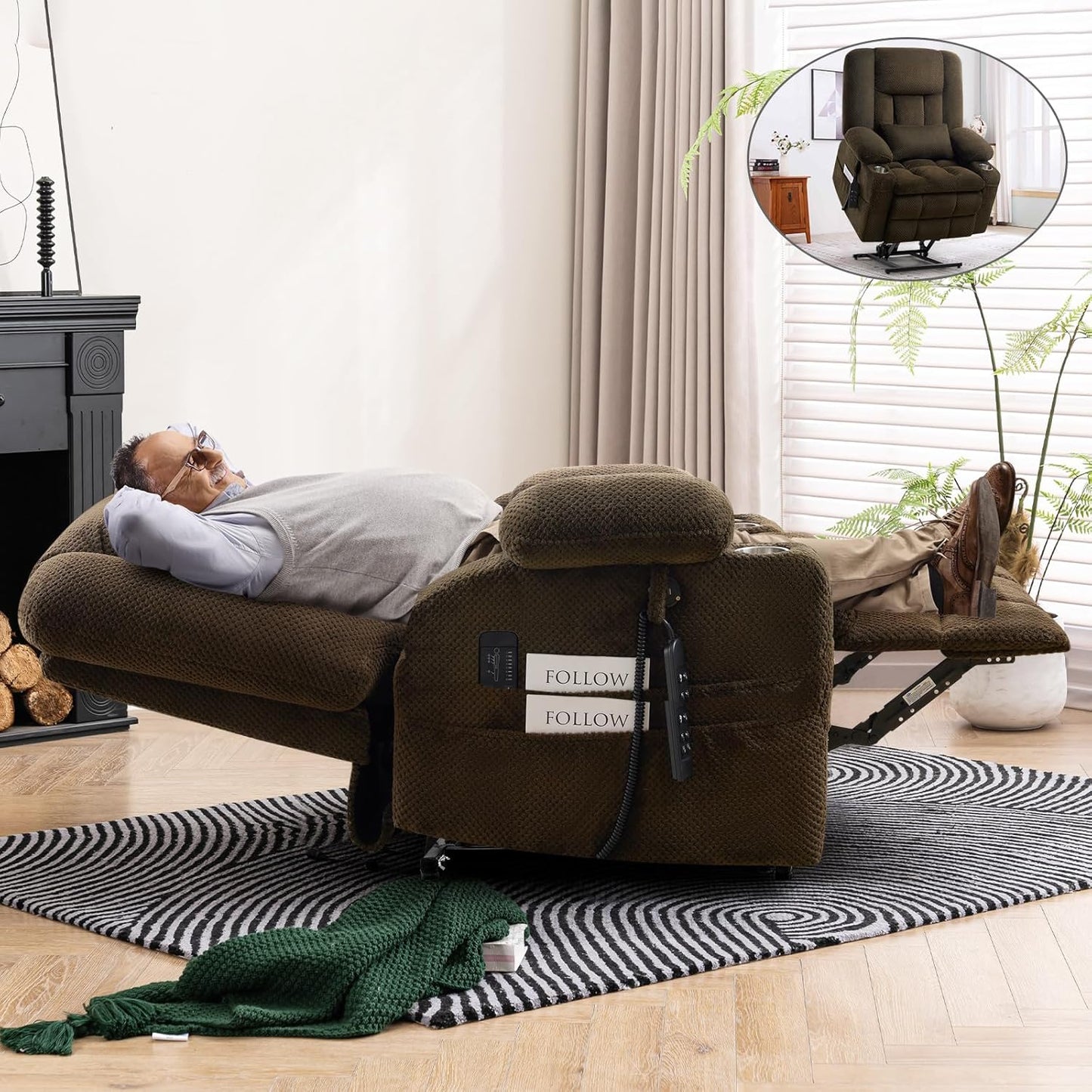 Luxury Power Lift Massage Recliner - Brown