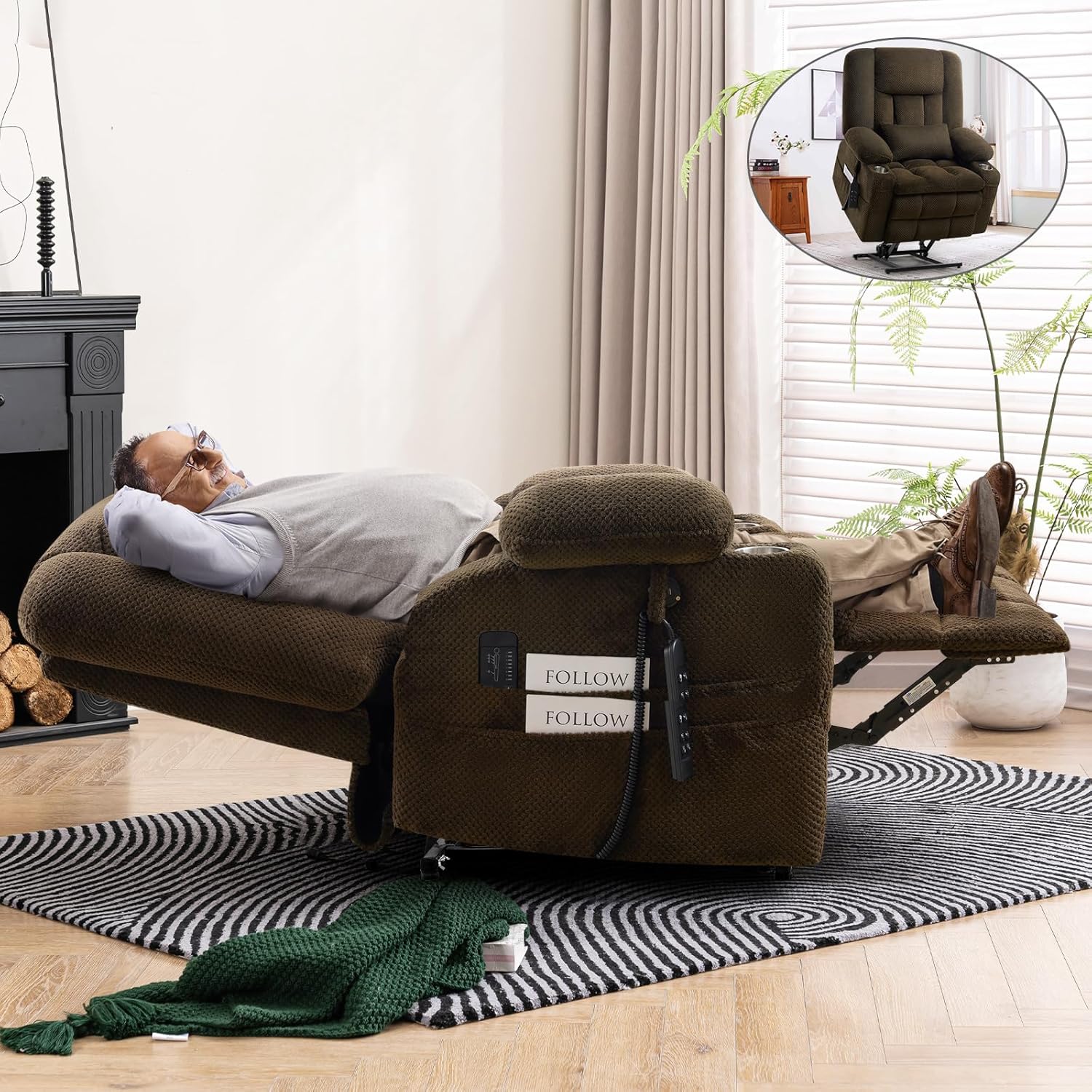 Luxury Power Lift Massage Recliner - Brown