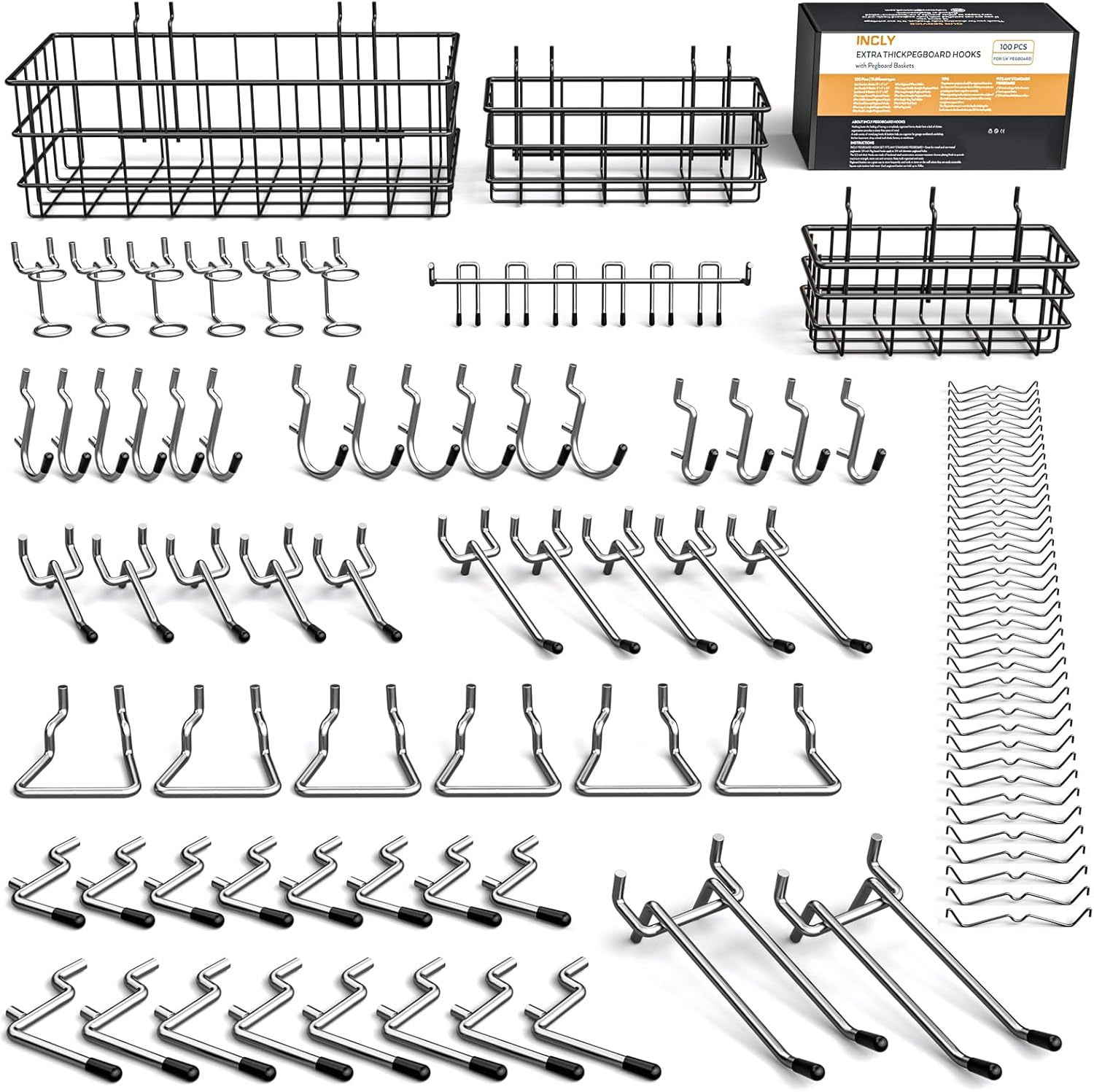 INCLY 1/4 Extra Thick Pegboard Accessories Kit for Organizing