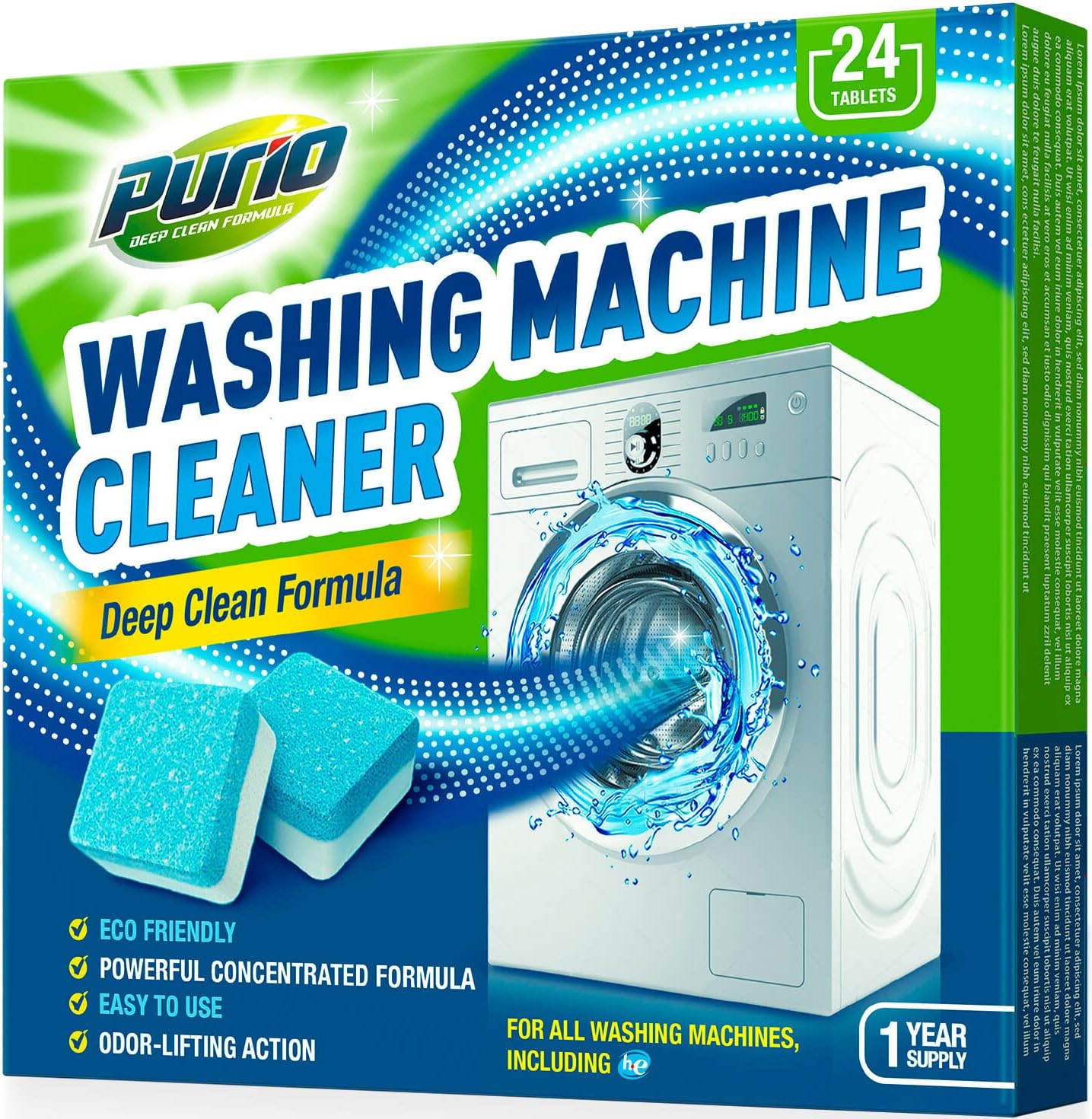 24-Ct PURIO Washer Cleaner Tabs - Deep Clean HE & Standard Washers