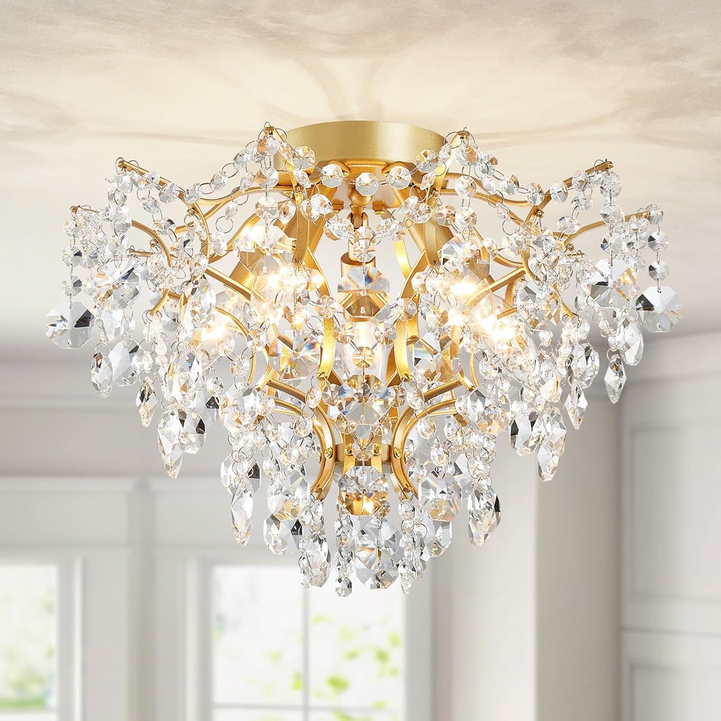 Modern 5-Light Crystal Chandelier Flushmount Ceiling Light