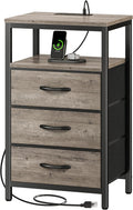 Huuger Nightstand with Charging Port and Functional Fabric Drawers