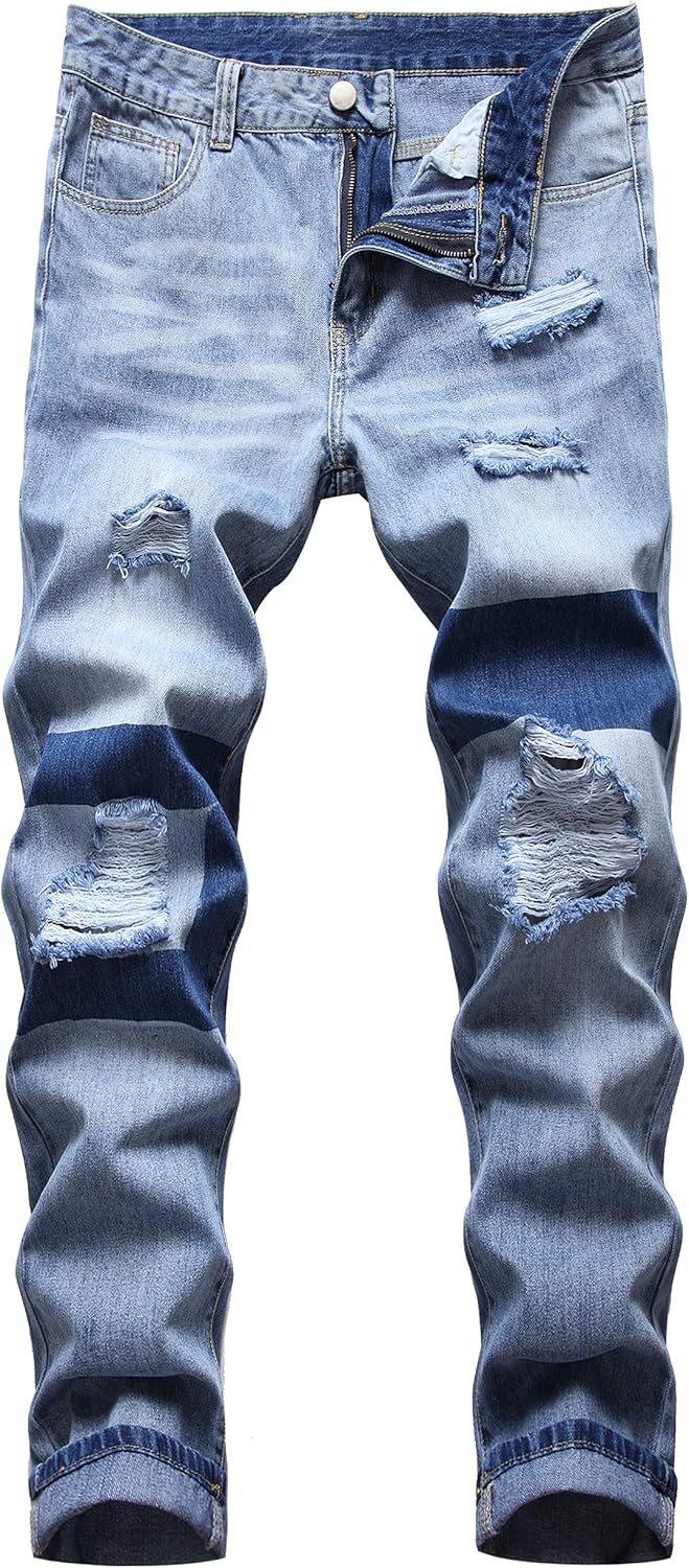 QIMYUM Mens Ripped Jeans for Comfort and Style in Denim
