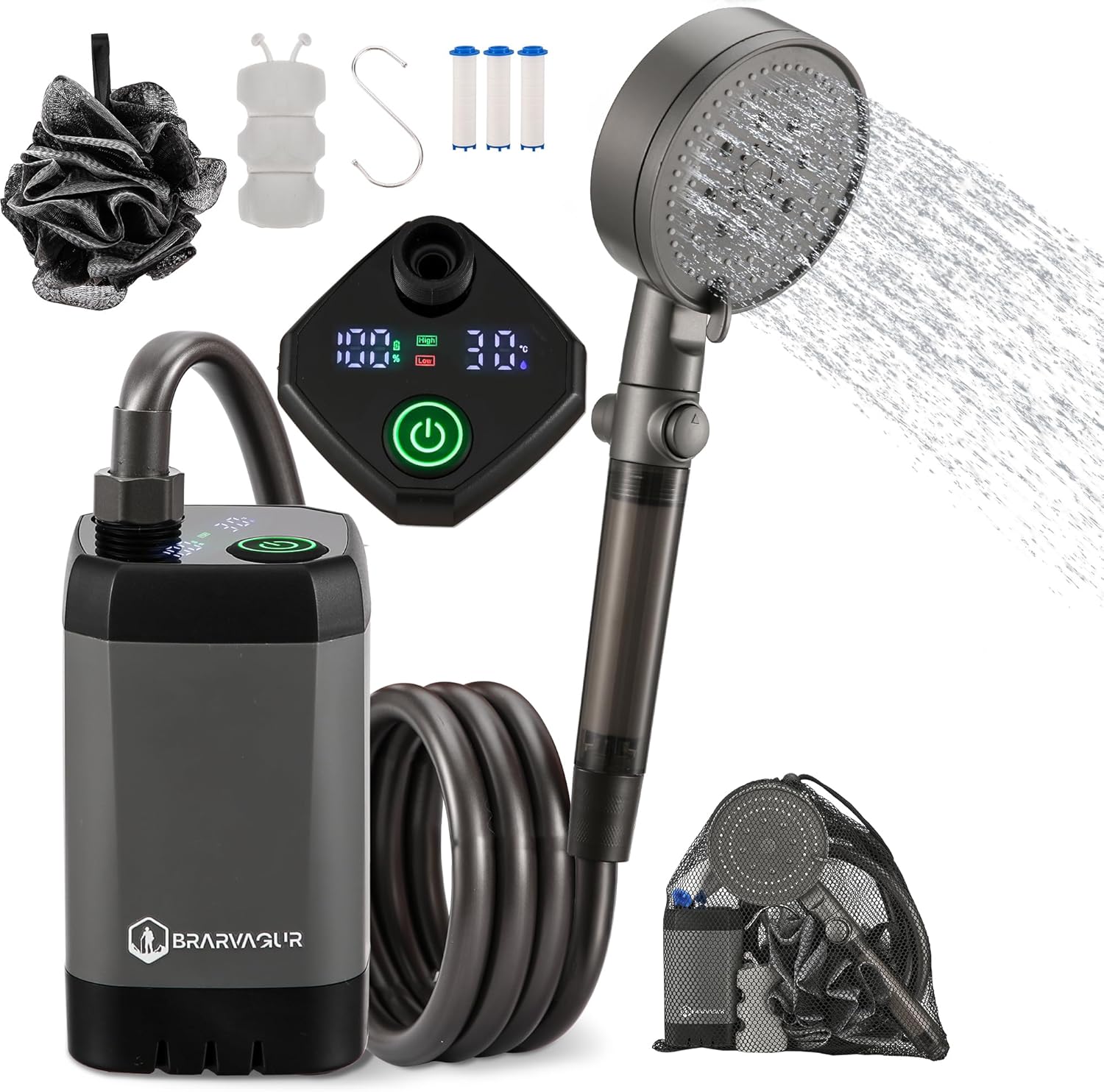 Brarvagur Electric Shower Pump - Portable & Rechargeable