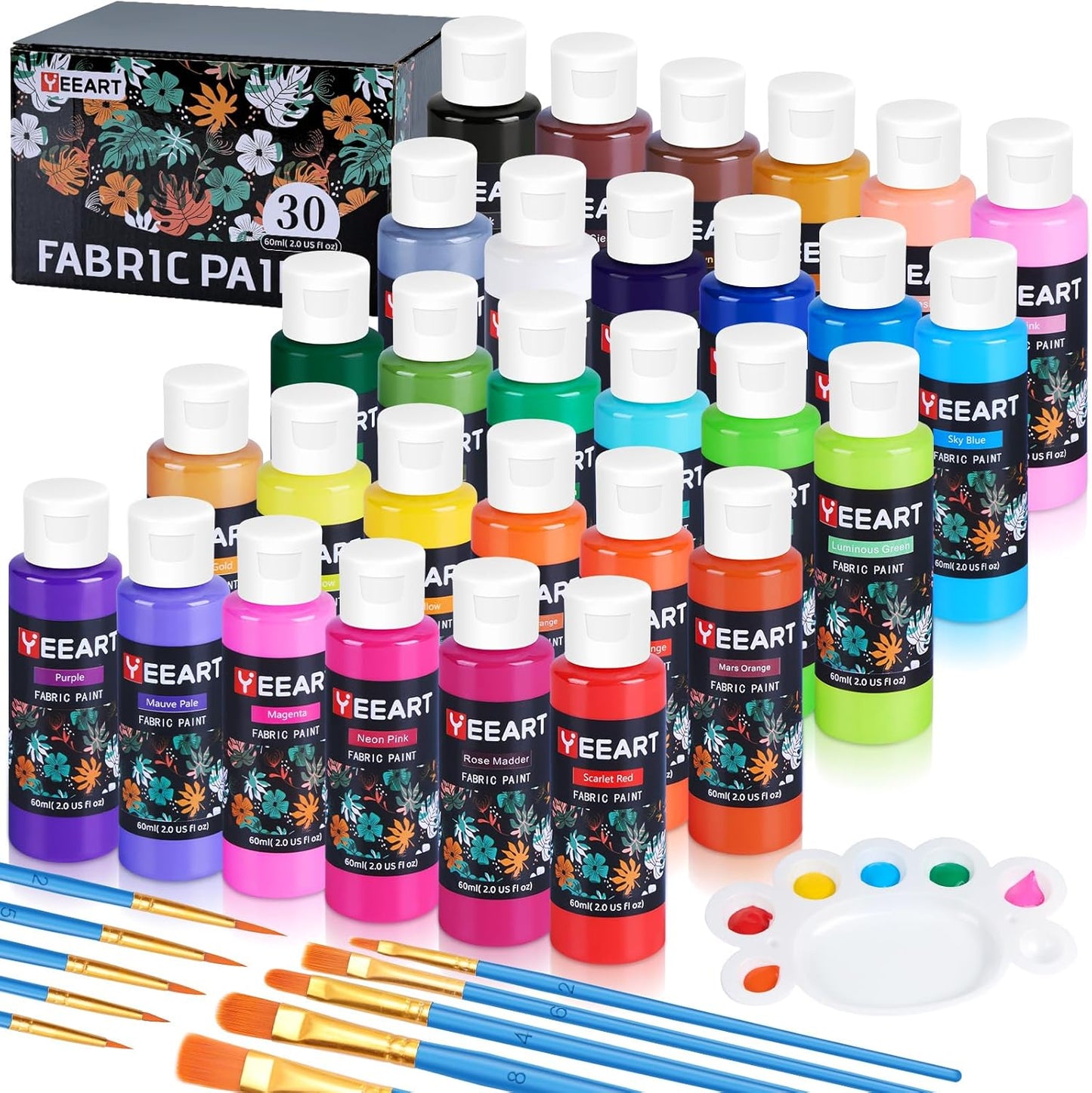 Yeeart 30 Colors Permanent Soft Fabric Paint Set for Creative Art