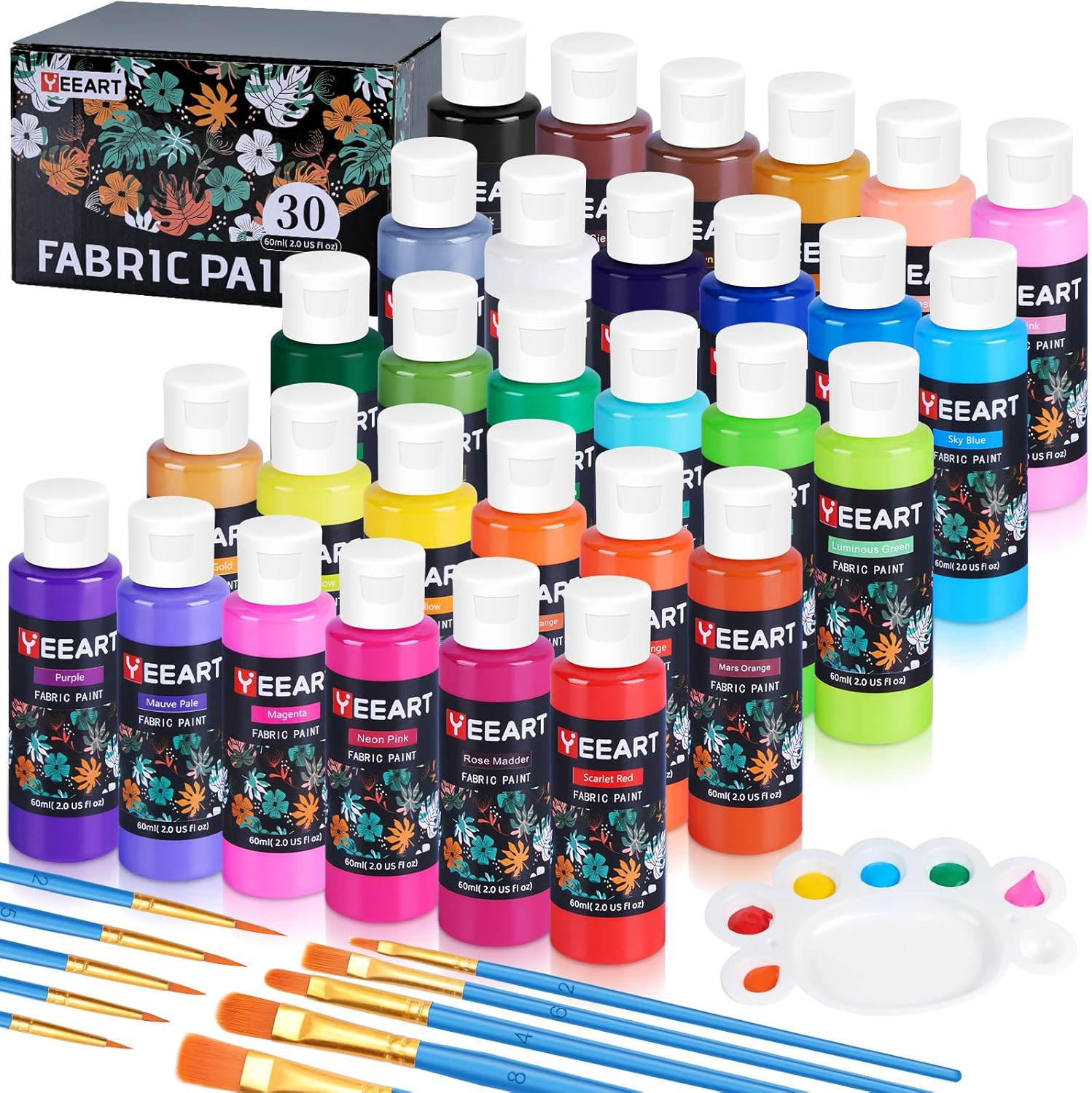 Yeeart 30 Colors Permanent Soft Fabric Paint Set for Creative Art
