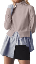 MISSACTIVER Women Slit Turtleneck Patchwork Sweater - Chic Layered
