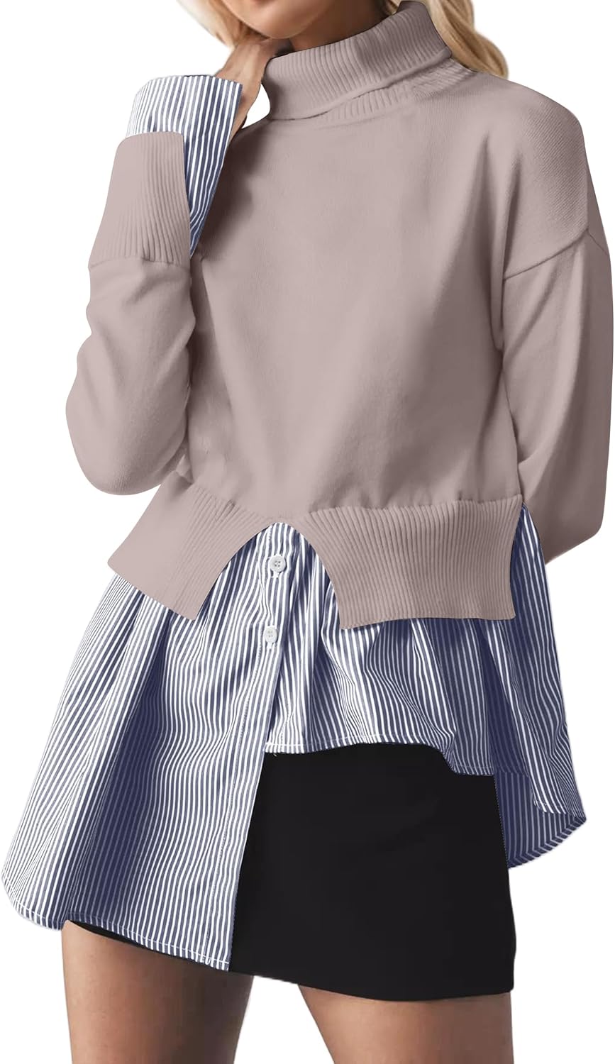 MISSACTIVER Women Slit Turtleneck Patchwork Sweater for Style