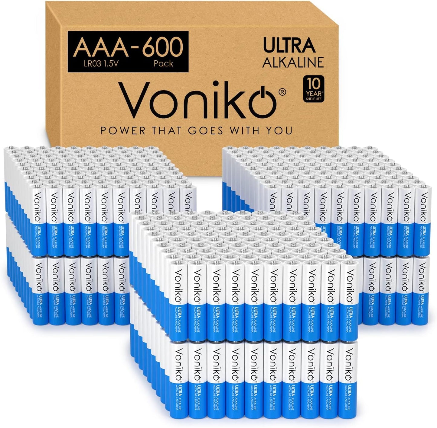 Voniko Premium Grade AAA Batteries - Ultra Long-Lasting 600 Pack