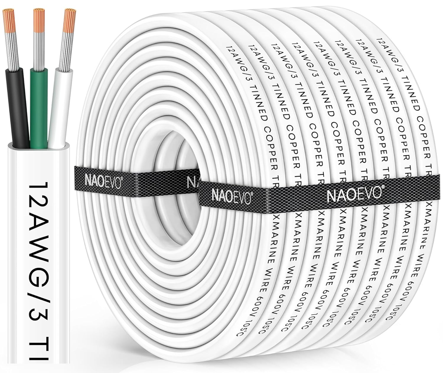 NAOEVO 12 Gauge Marine Wire for Boats, RVs, and Solar Use