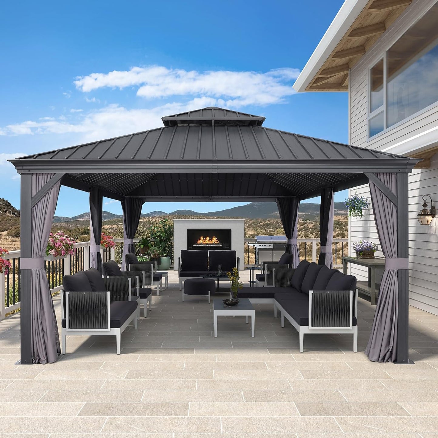 12ft X 24ft Large Gazebo with Galvanized Steel Double Roof