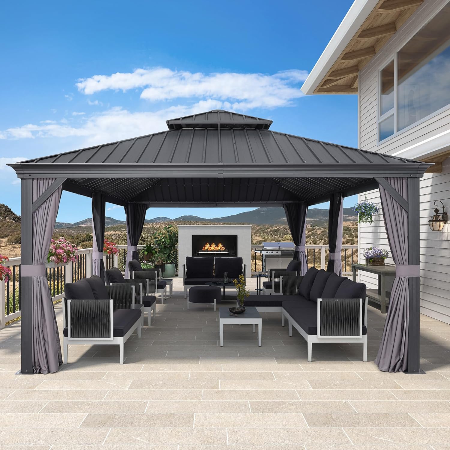 12ft X 24ft Large Gazebo with Galvanized Steel Double Roof