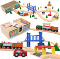 Wooden Train Set Deluxe 52 Pcs with Storage - STEM Playset
