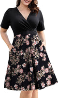 Plus Size Womens Faux Wrap Knee Length Swing Dress L-4XL