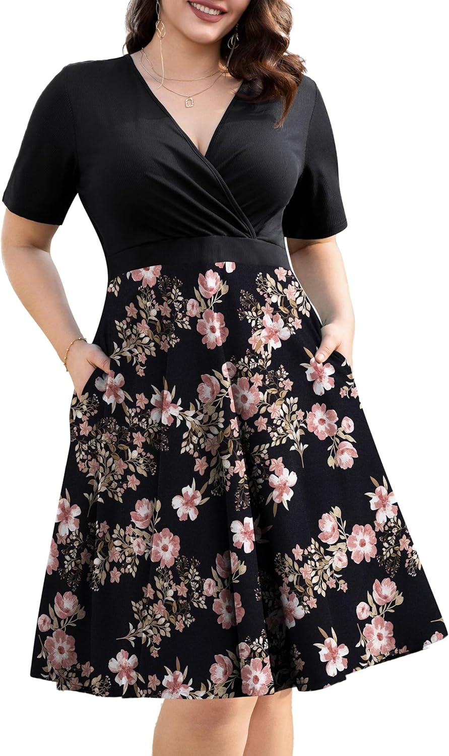 Plus Size Dresses for Women with Pockets and Flowy Hem