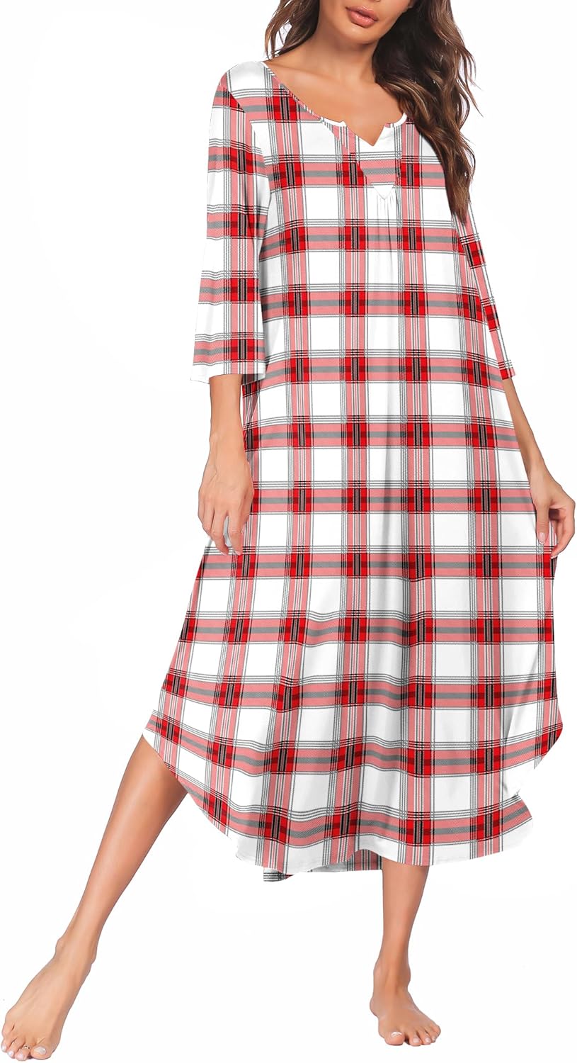 Ekouaer Long Nightgown for Women with 3/4 Sleeves and Comfort