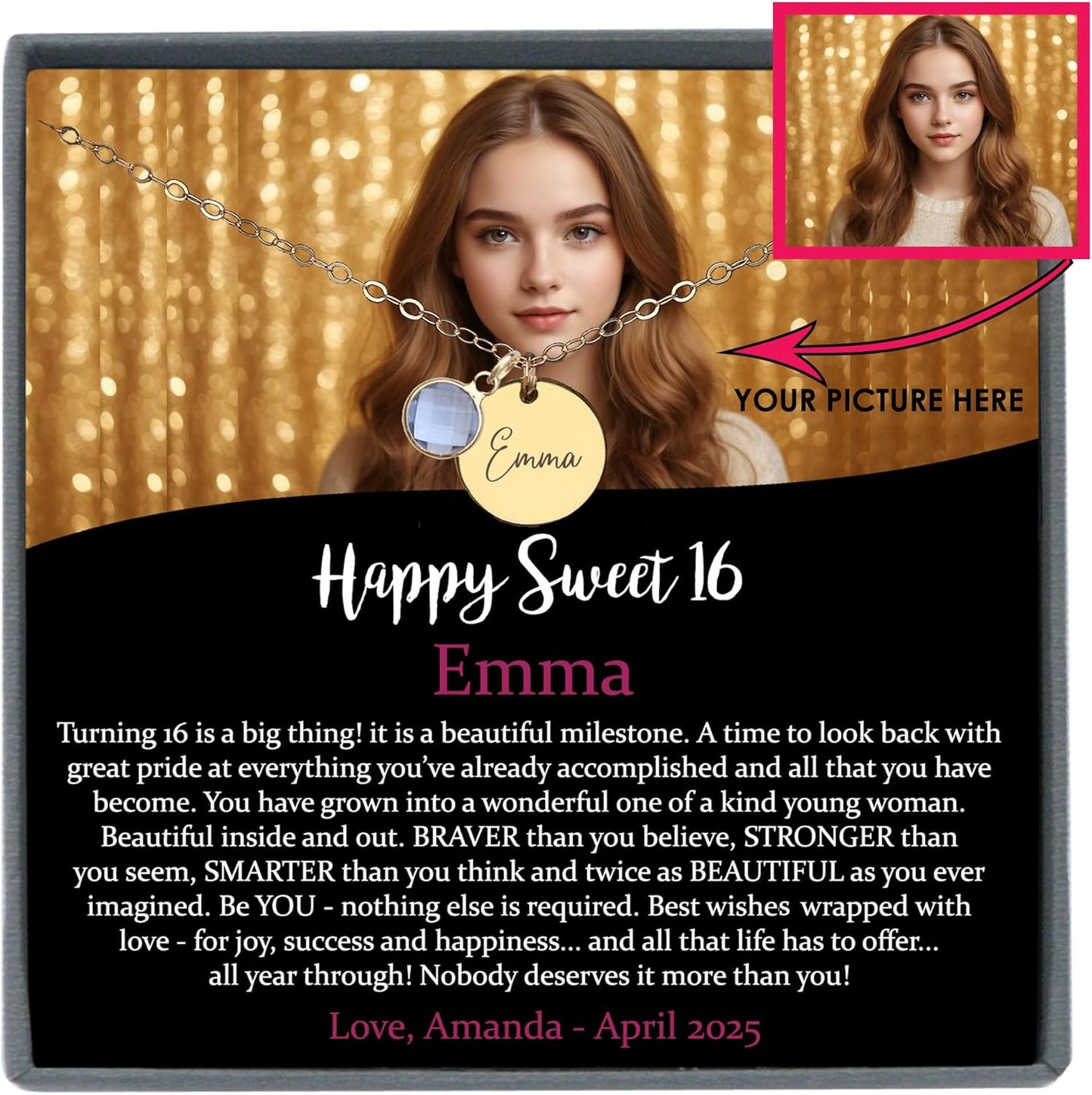 Be Wished Personalized Sweet 16 Gift Necklace with Meaningful Message