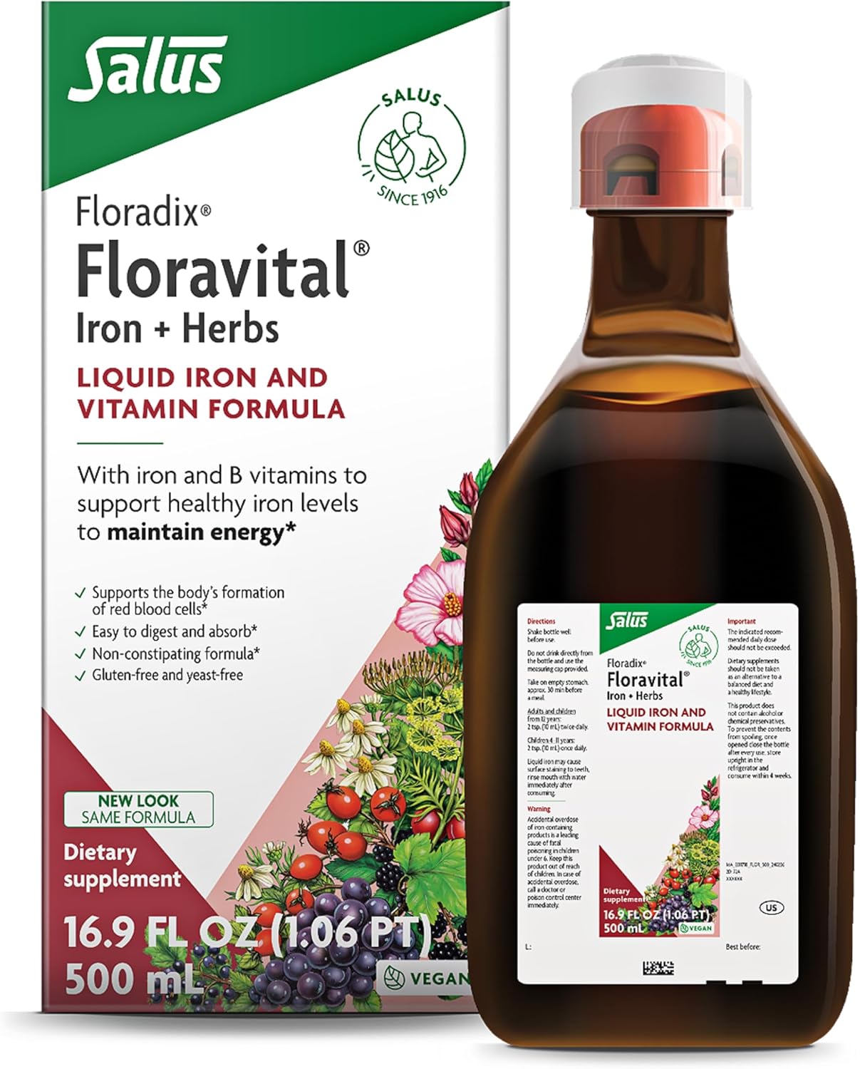 Floradix Floravital Liquid Iron Supplement for Energy Support