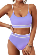 BMJL Women's High Waisted Ribbed Bikini Two Piece - Color Block Fit