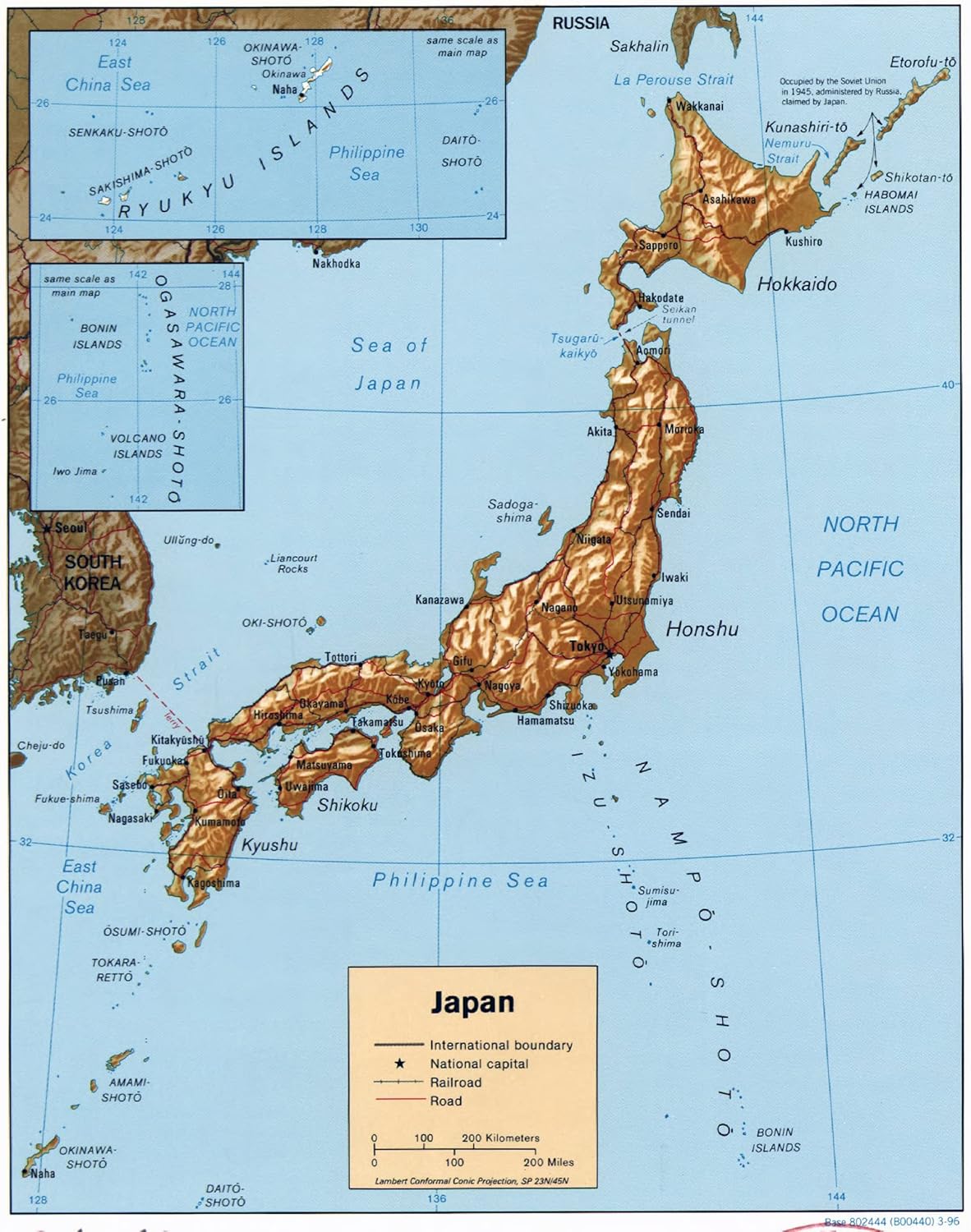 Large Detailed Japan Political Map - Relief Roads, Railroads