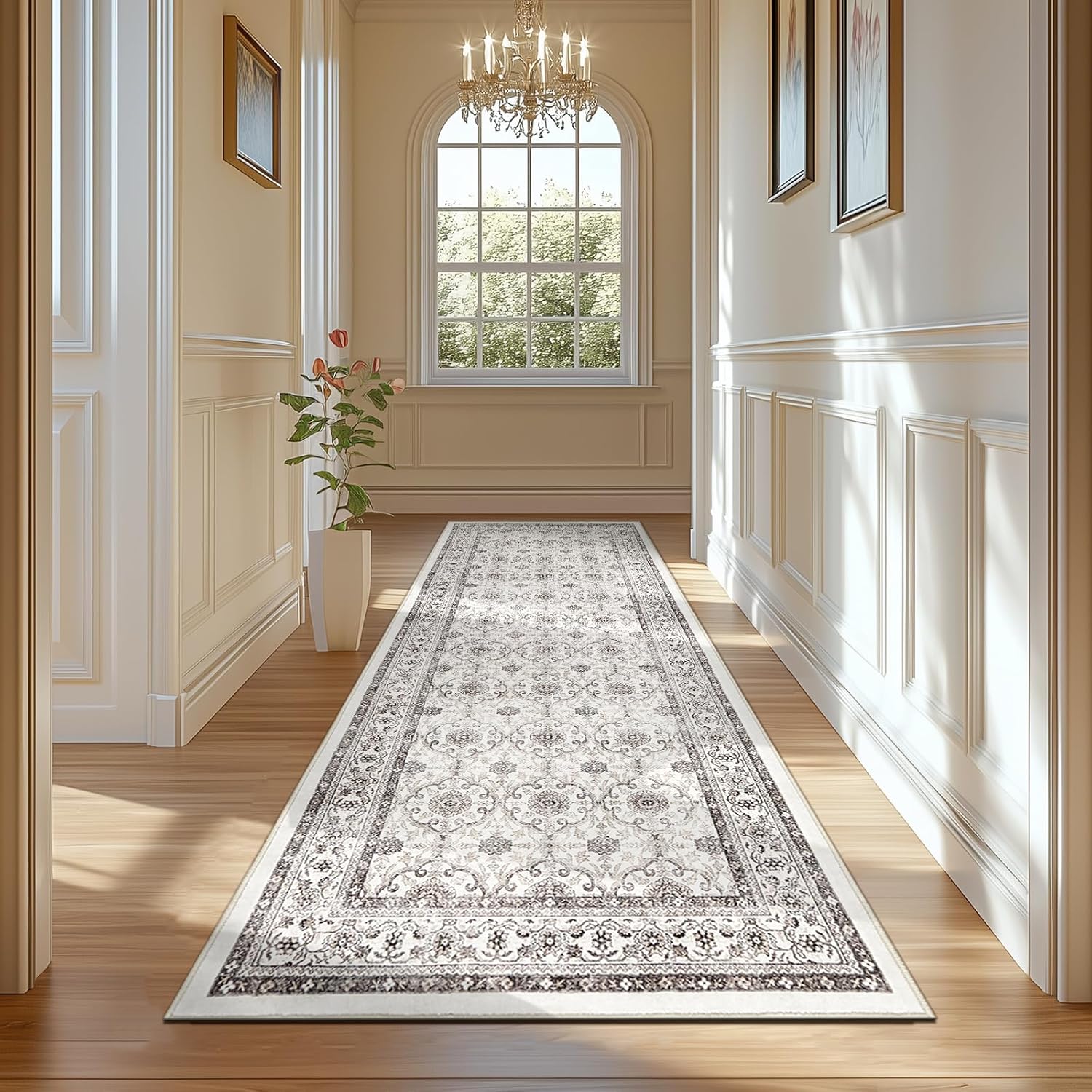 Vintage Floral Distressed Design Hallway Runner Rug 3x10 for Home