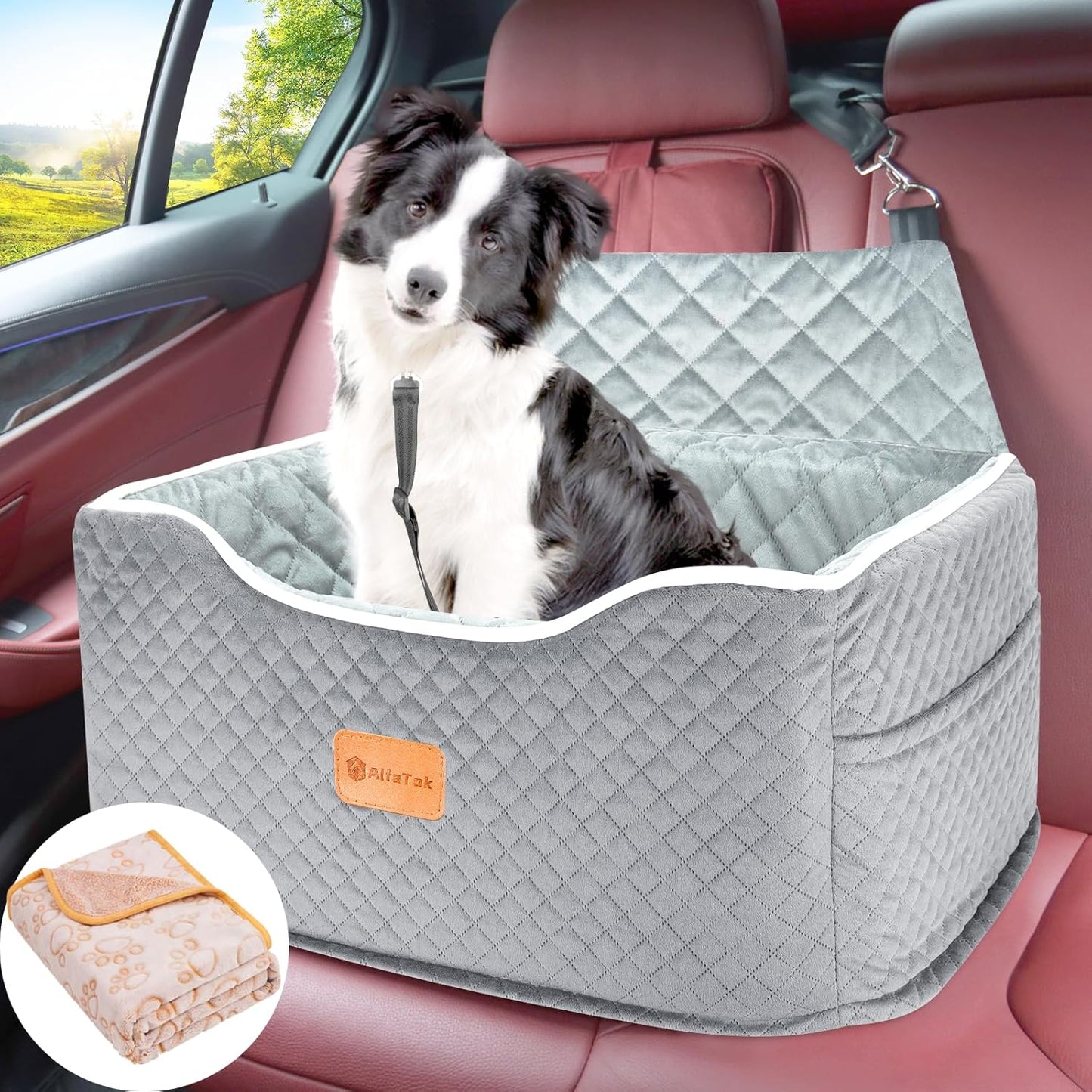 Memory Foam Booster Dog Car Seat for Medium Dogs Under 45 LBS