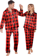 Ekouaer Couples Matching Satin Pajama Set - Soft Silk Loungewear