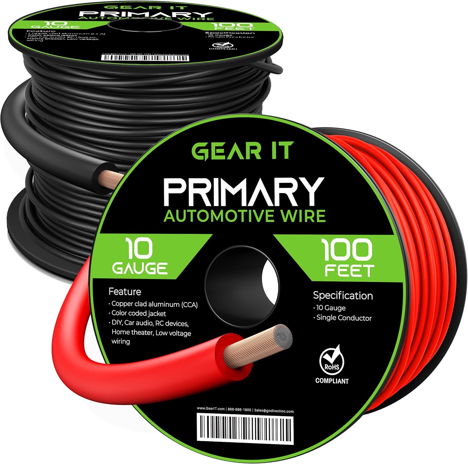 200ft GearIT Copper Clad Aluminum Wire - Primary 10ga AWG for Automotive Power