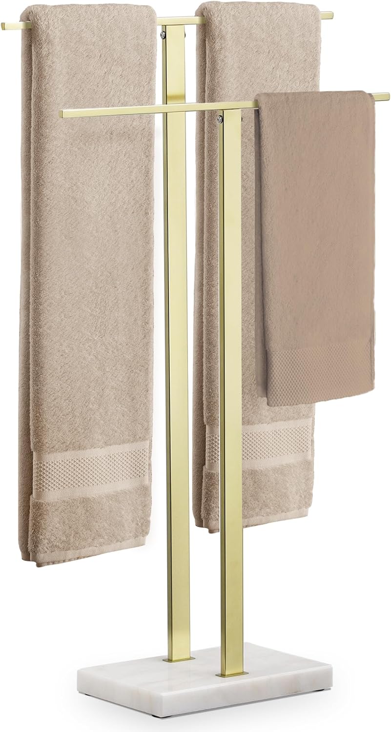 KES Standing Towel Rack with Marble Base for Bathroom Use