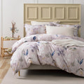Long-Staple Cotton Duvet Cover Set Light Gray Pink Floral - Ultra Soft